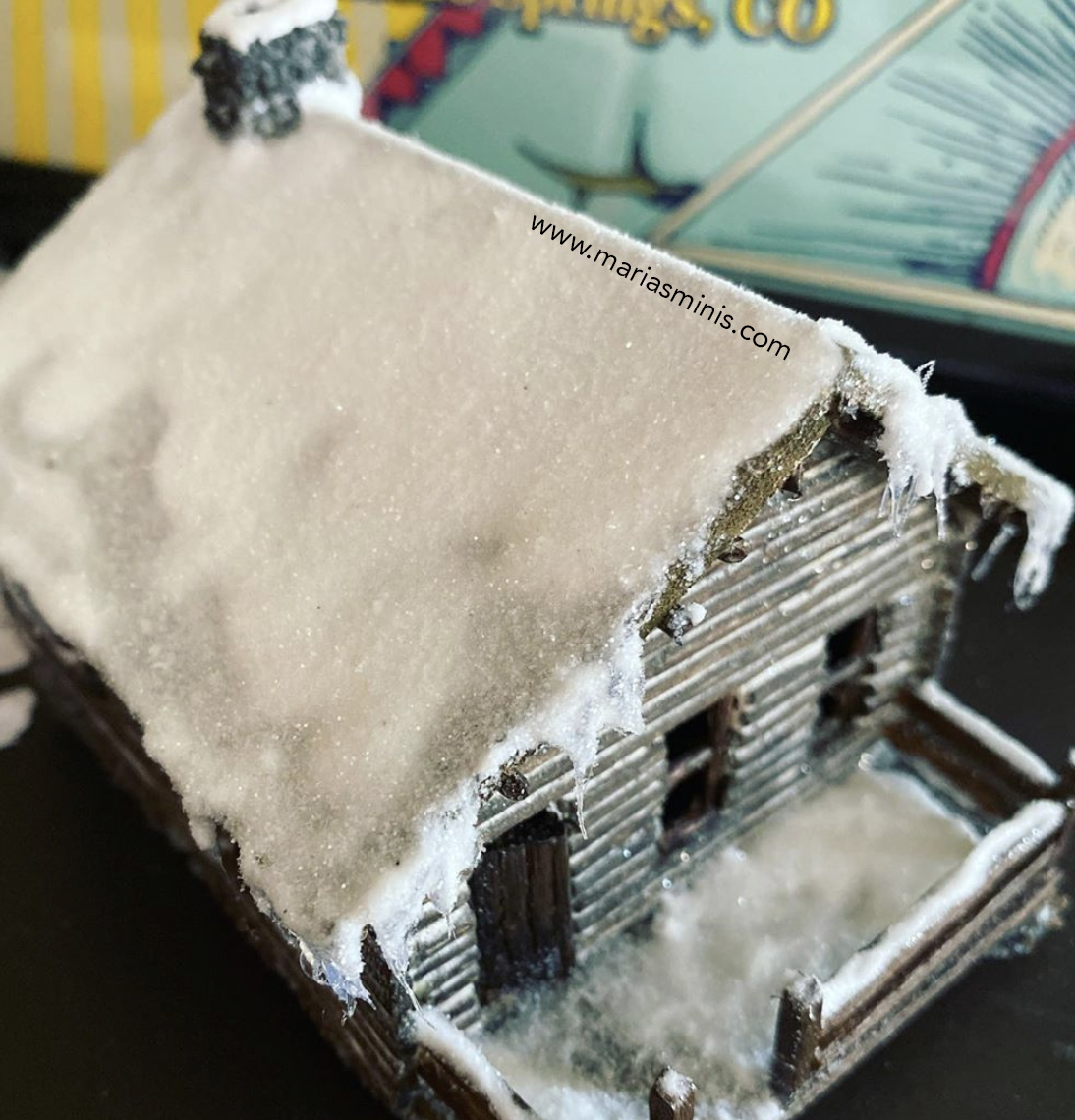 Holiday Winter Cabin Hot Glue Gun Icicles and Snow