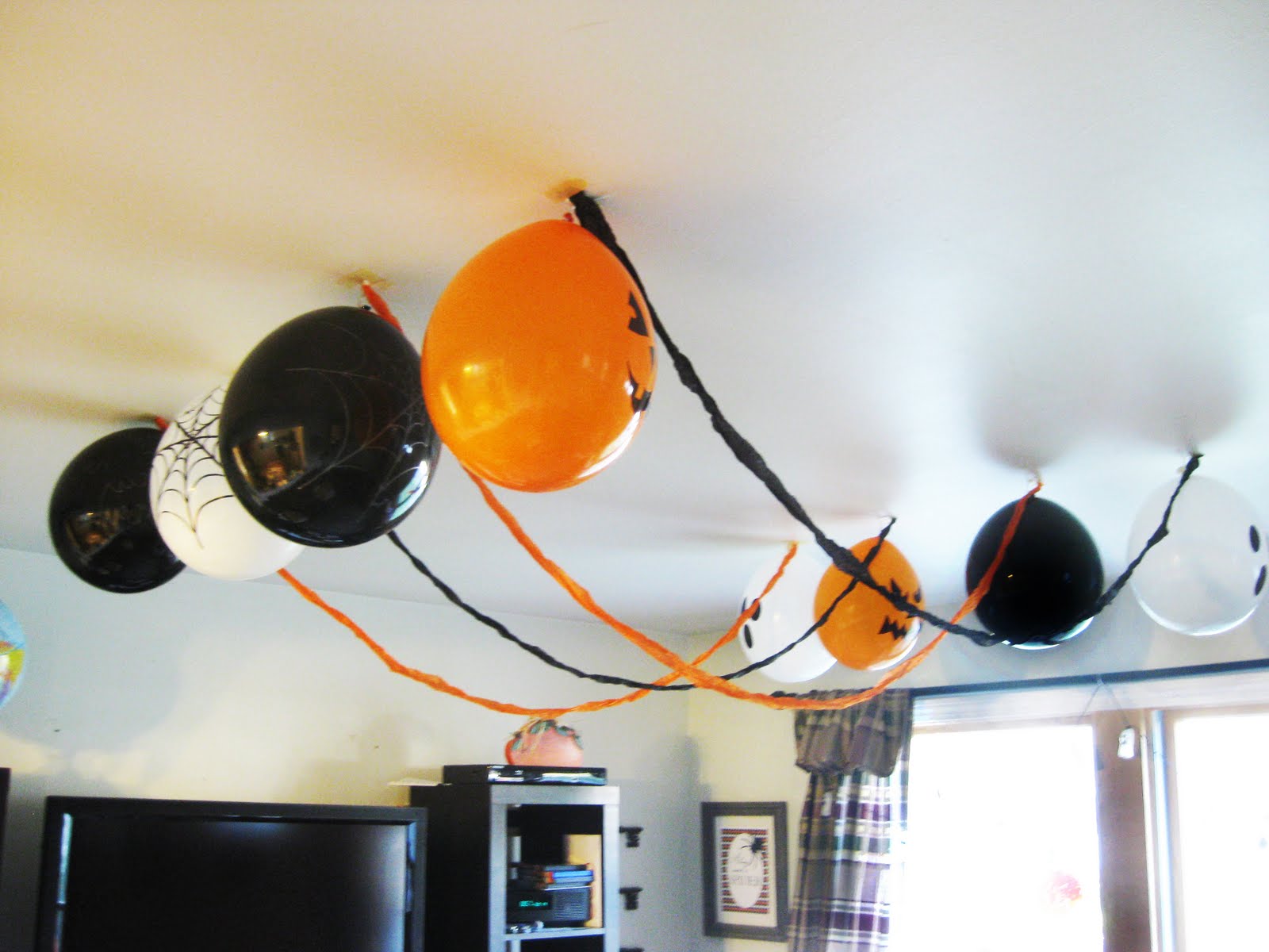 the ceiling decorations were also a cinch to make i just decorated plain balloons with spooky images using a sharpie i hung them upside down in rows and - Halloween Ceiling Decorations the ceiling decorations were also a cinch to make i just decorated plain balloons with spooky images using a sharpie i hung them upside down in rows and - Halloween Ceiling Decorations