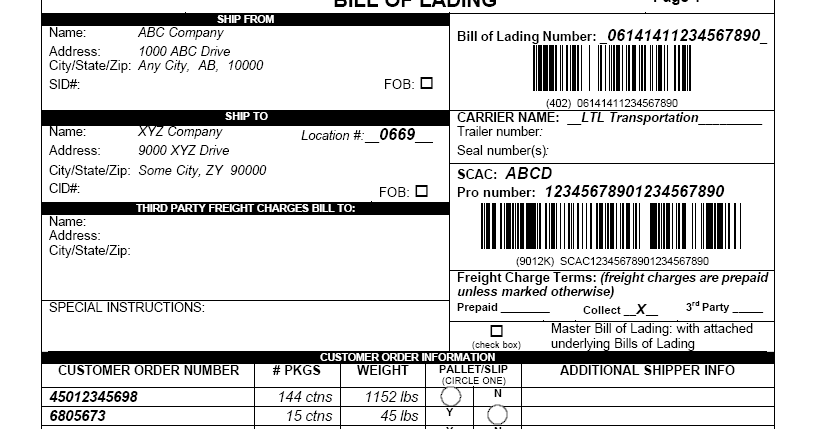 vics bill of lading template