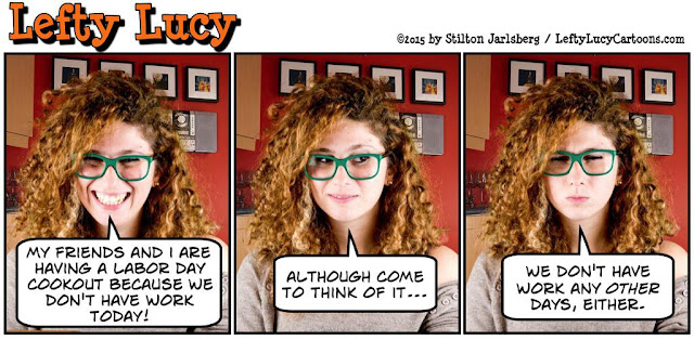 lefty lucy, liberal, progressive, political, humor, cartoon, stilton jarlsberg, conservative, clueless, young, red hair, green glasses, cute, democrat, labor day, millenials, unemployment