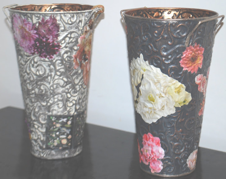 decoupaged metal vases