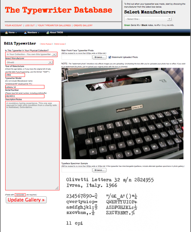 Typewriter Heaven The Typewriter Database