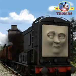 Number 6 Percy tank engine rolled backward and surprised Thomas and friends Diesel the train again