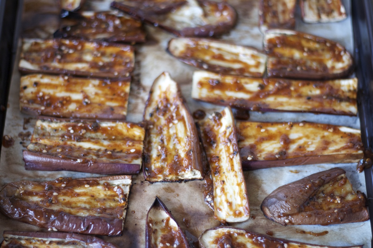 MisoGlazed Roasted Eggplant Craving Greens