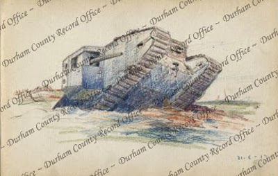 Sketch by Robert Mauchlen of a 'male' tank, Arras sector, France 1917 (D/DLI 7/920/12(10))