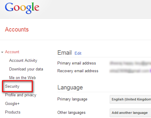 Security Option In Google Account Setting Security Option In Google Account Setting