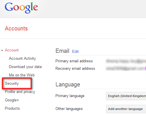 Security Option In Google Account Setting
