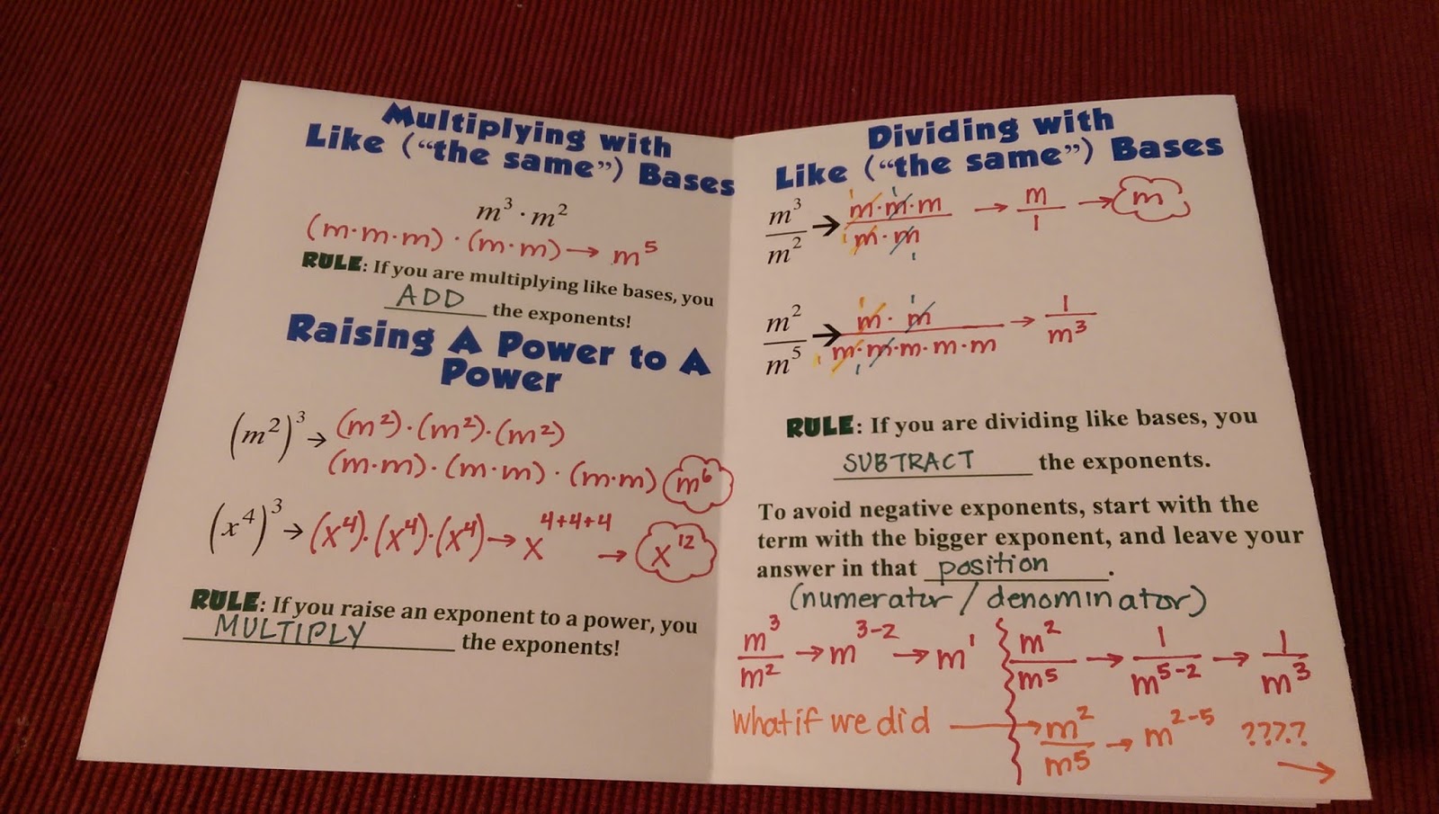 i have to put the same here because i learned last year that some students really think this means multiplying with like bases