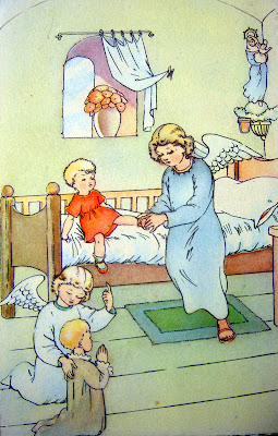 ilustración retro religiosa niños y ángeles