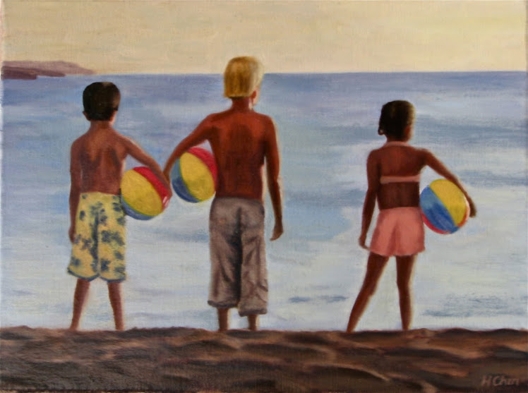 "Children at the Beach" - 12 x 16