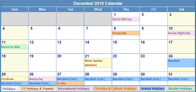 December 2016 Calendar with US Holidays Free, December 2016 Printable Calendar  Cute Word Excel PDF Template Download Monthly, December 2016 Blank Calendar Weekly