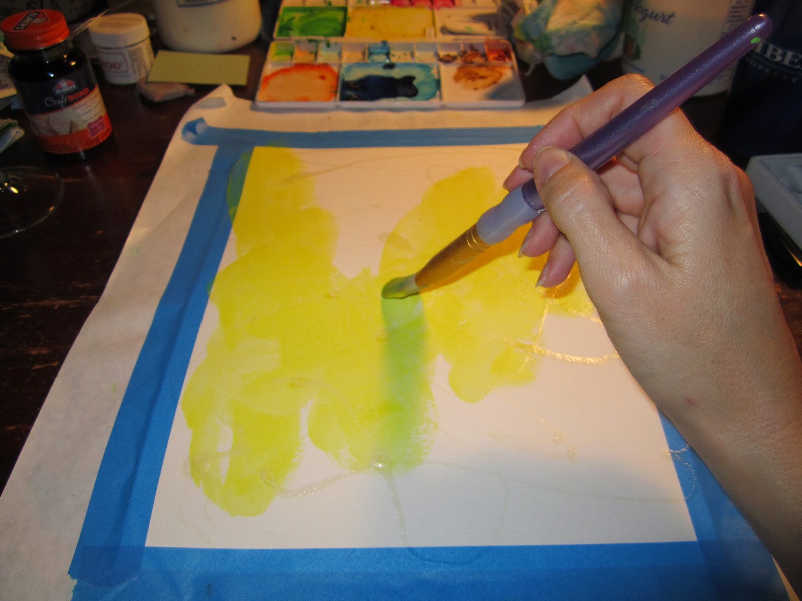 Drawing near Painted Papers Rubber Cement Resist