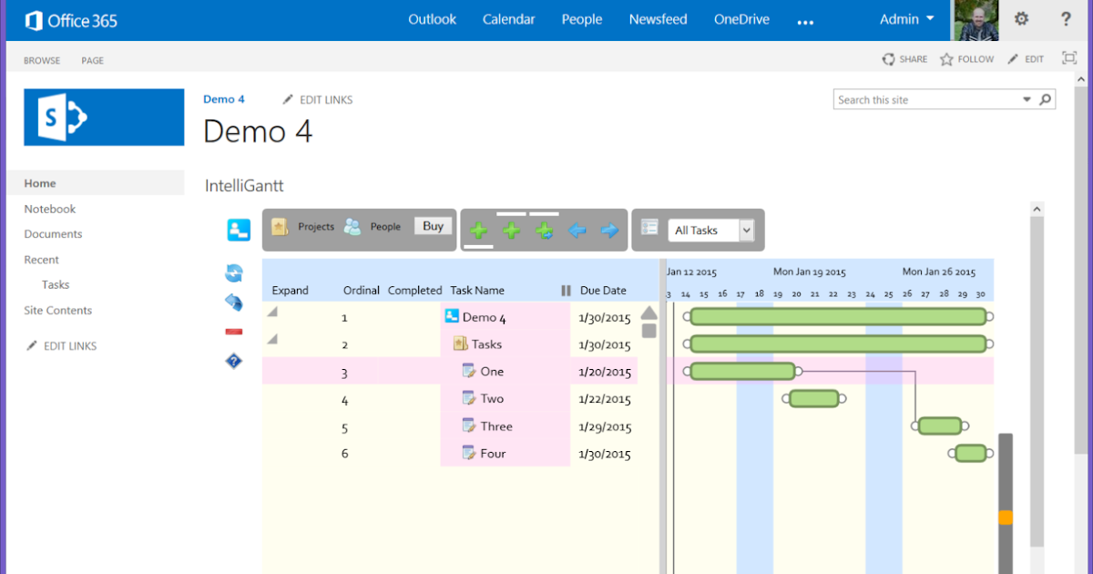 IntelliGantt Initial Gantt Chart Timescale, Vertical Row Height, Start