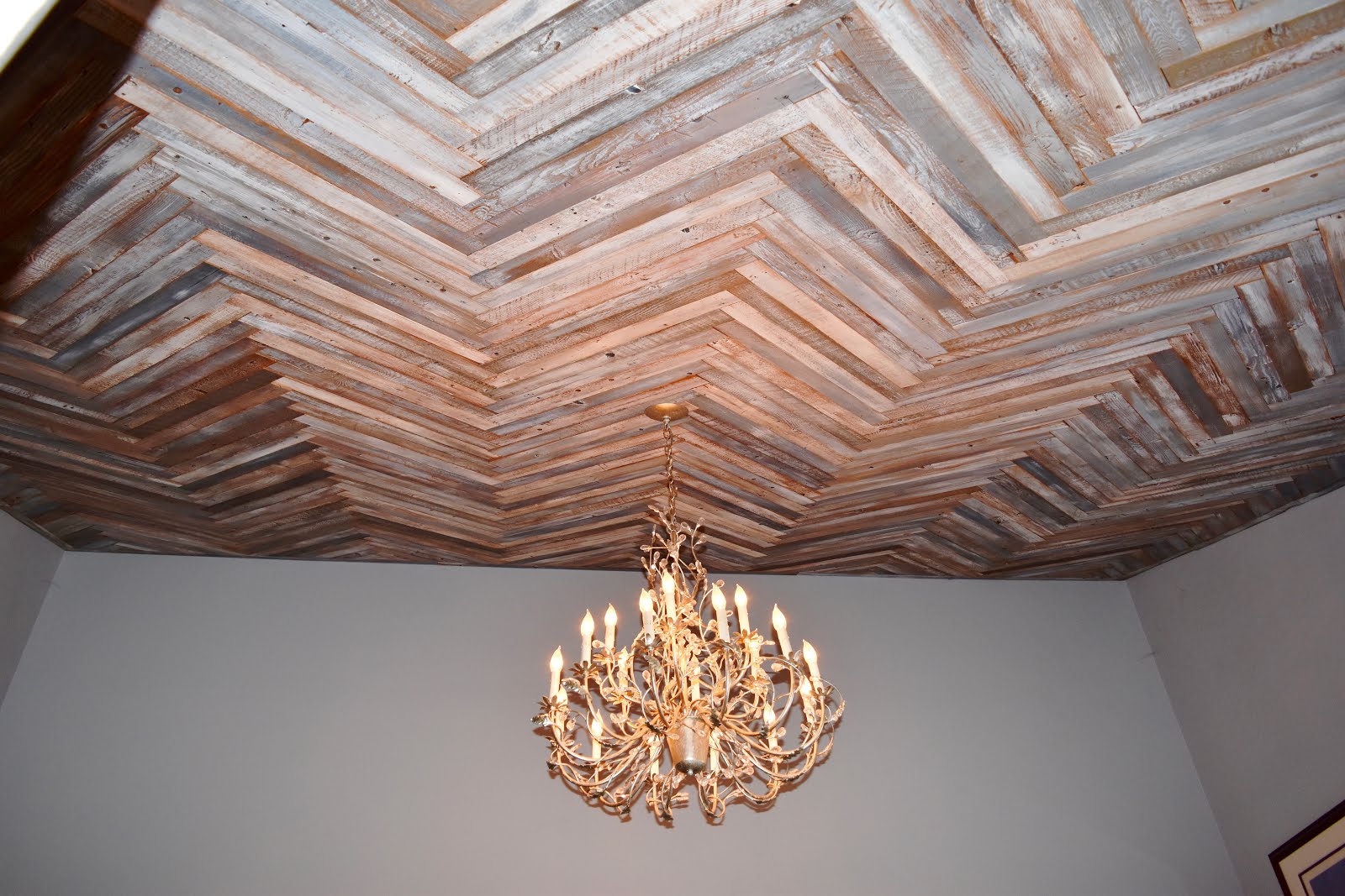 MakeMePrettyAgain Reclaimed Wood Herringbone Pattern Ceiling Project!!!!