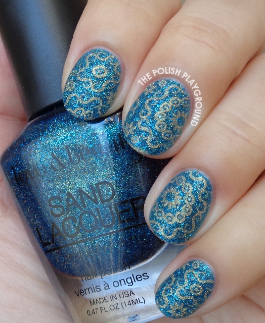 Dark Blue Texture with Gold Circular Stamping Nail Art