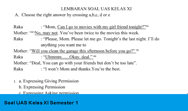 Soal UAS Kelas XI Semester 1 Tahun Pelajaran 2015/2016 Soal UAS Kelas XI Semester 1 Tahun Pelajaran 2015/2016