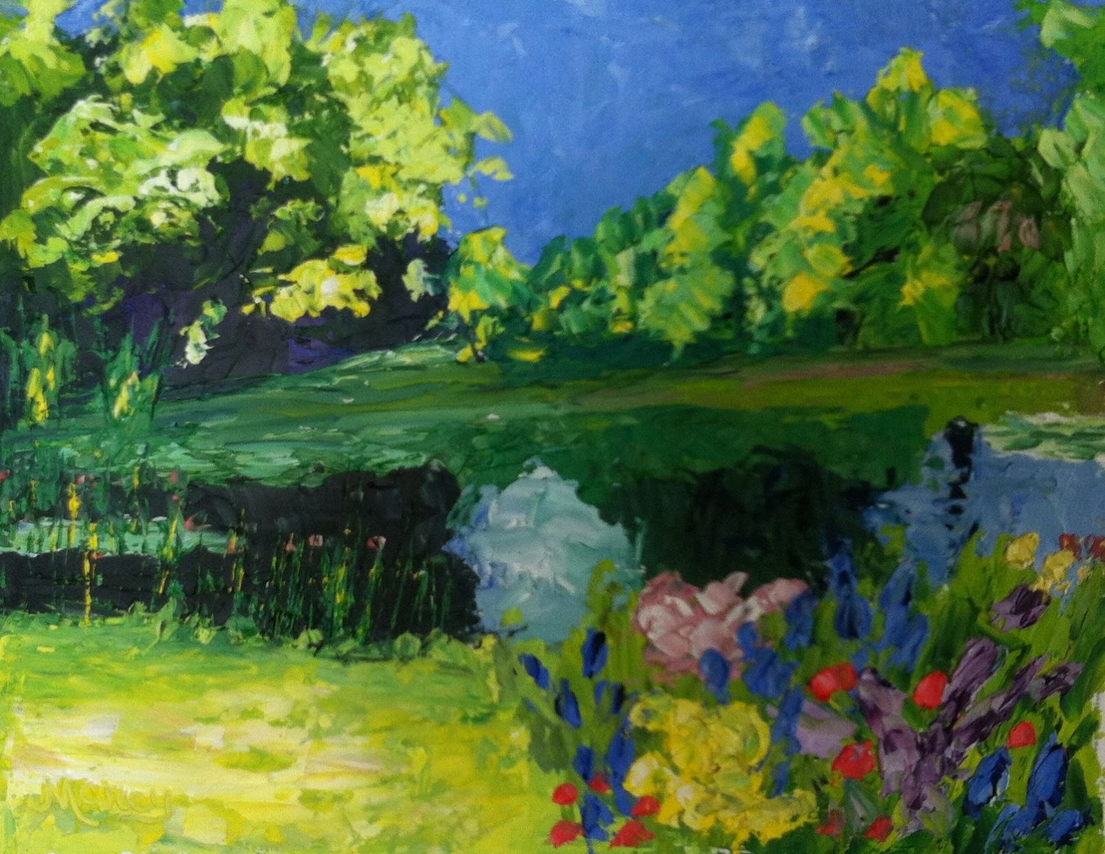 Marcy Brennan Art Country Lake & Garden by Marcy Brennan