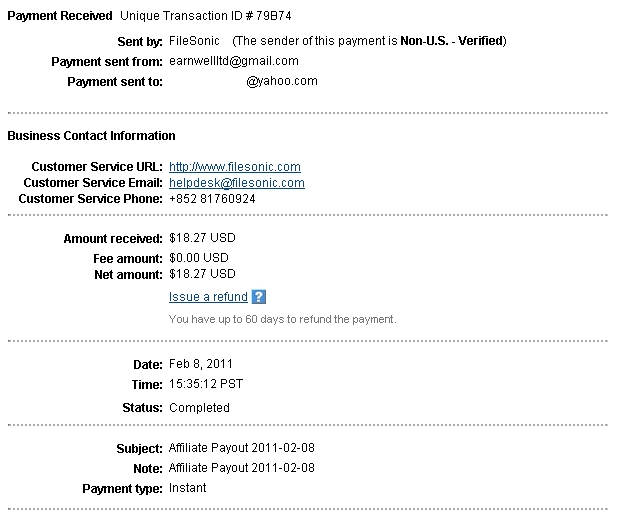 filesonic payment proof