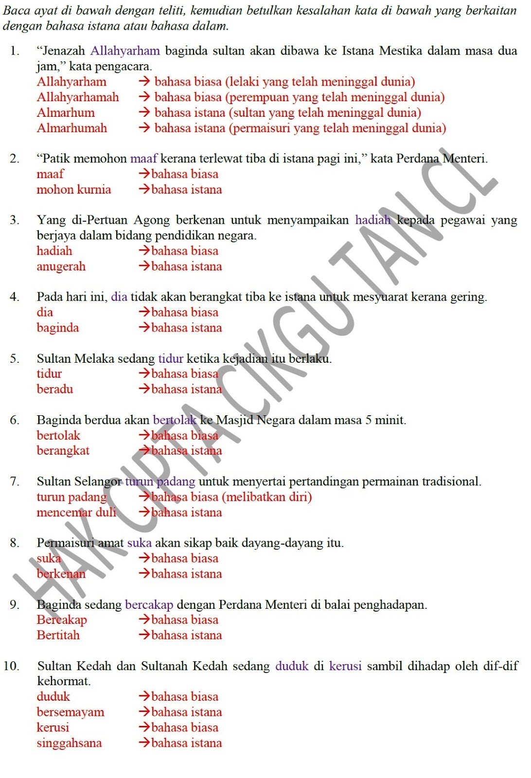 Bahasa bertitah istana dalam Penggunaan Bahasa