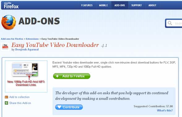 using easy youtube video downloader firefox