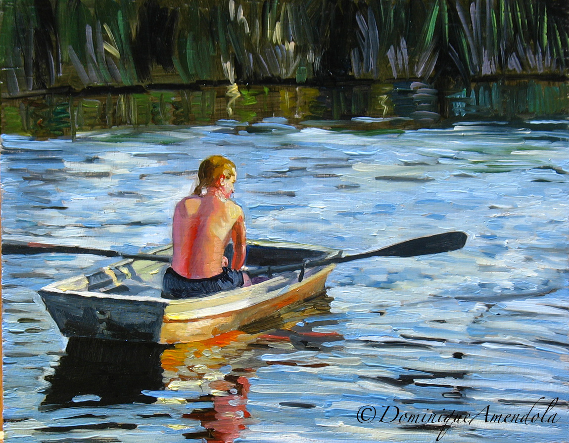Daily Painting by Artist Dominique Amendola Crossing the creek, oil
