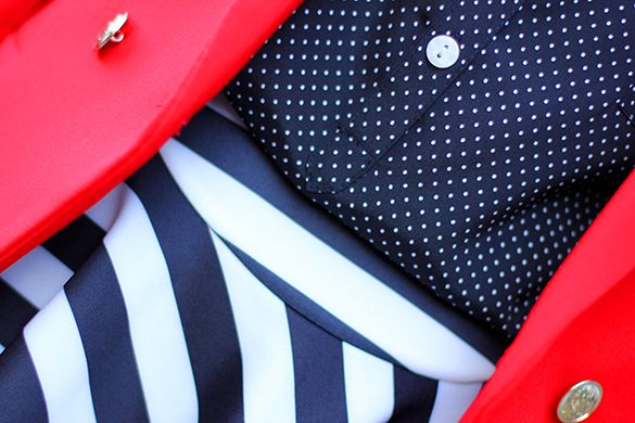 J.Crew mini polka dot silk top
Zara black & white striped skirt