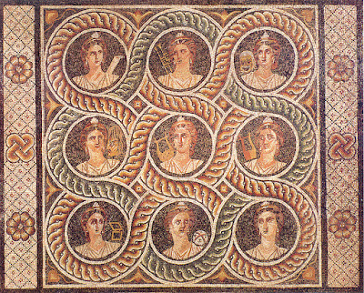 Roman muses mosaic from Kos, Island of Rhodes, Greece. 