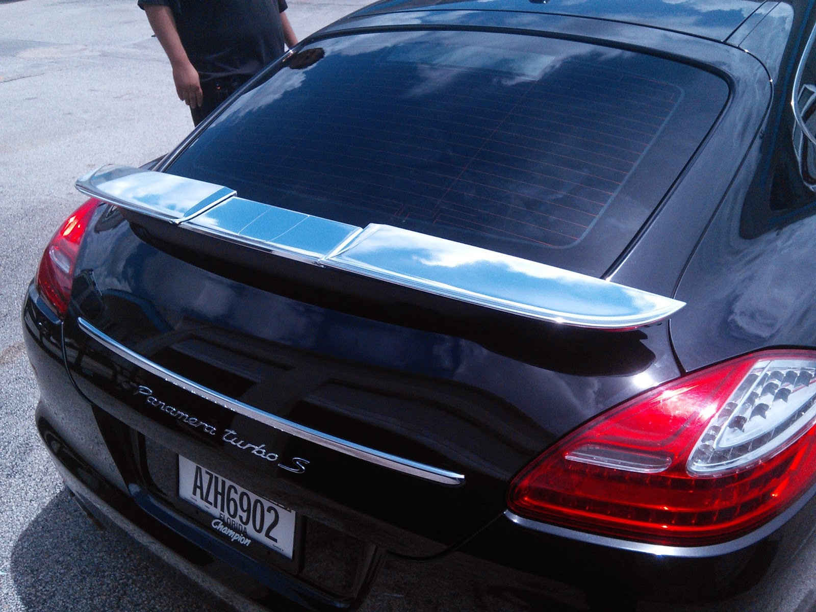 Porsche Panamera Chrome Vinyl Wrapped Rear Spoiler & Chrome Wrapped