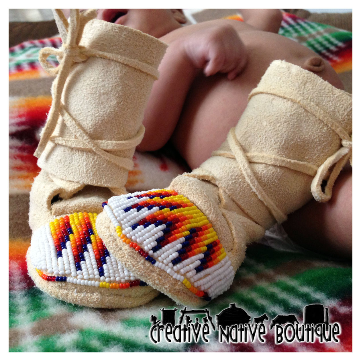 Creative Native Boutique Size 1 Beaded HighTop Baby Moccasins