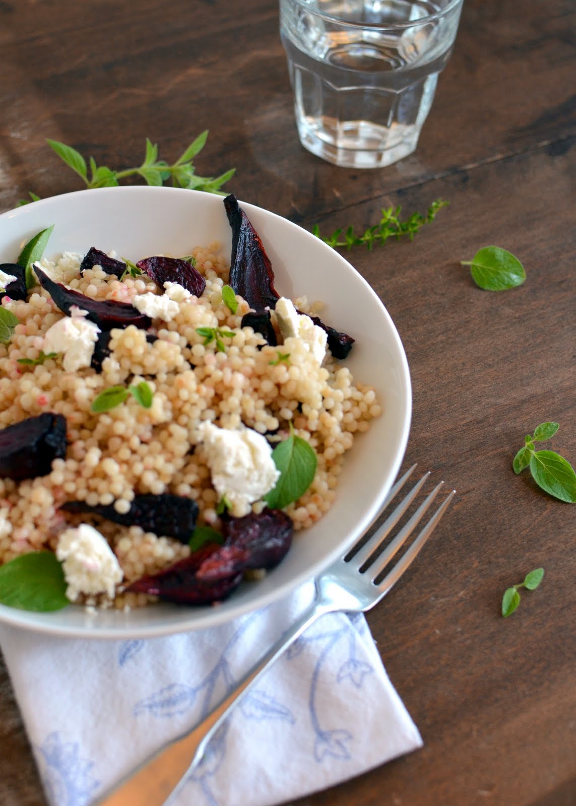 Apricosa Israeli Couscous Salad with Beets, Chevre, and Herbs