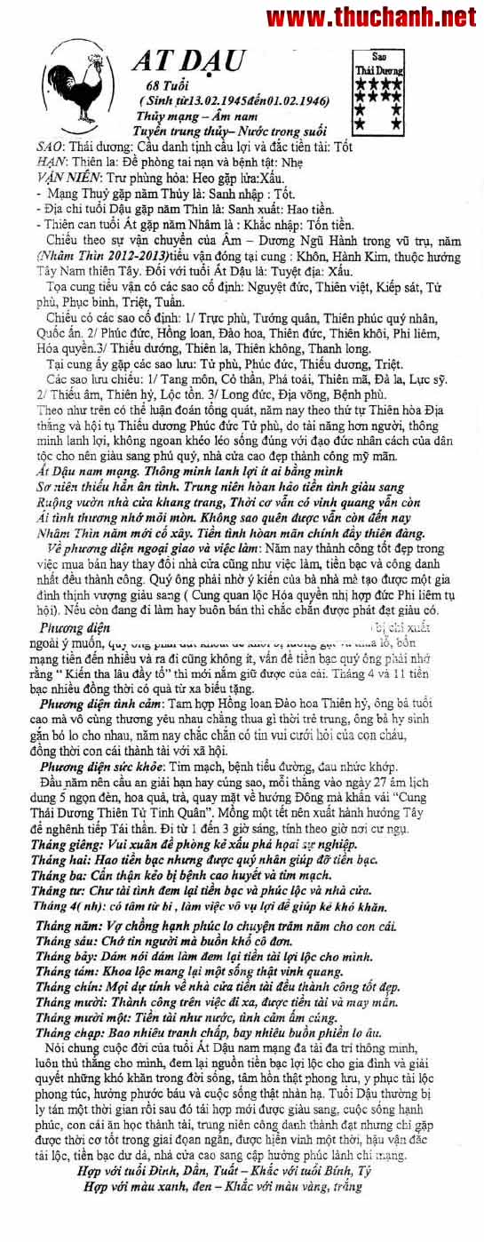Tử vi tuổi Ất Dậu nam mạng - Thái Ất tử vi 2012 Nhâm