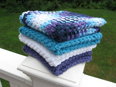 Blue/Purple/White Crocheted Cotton Dish/Wash Cloths