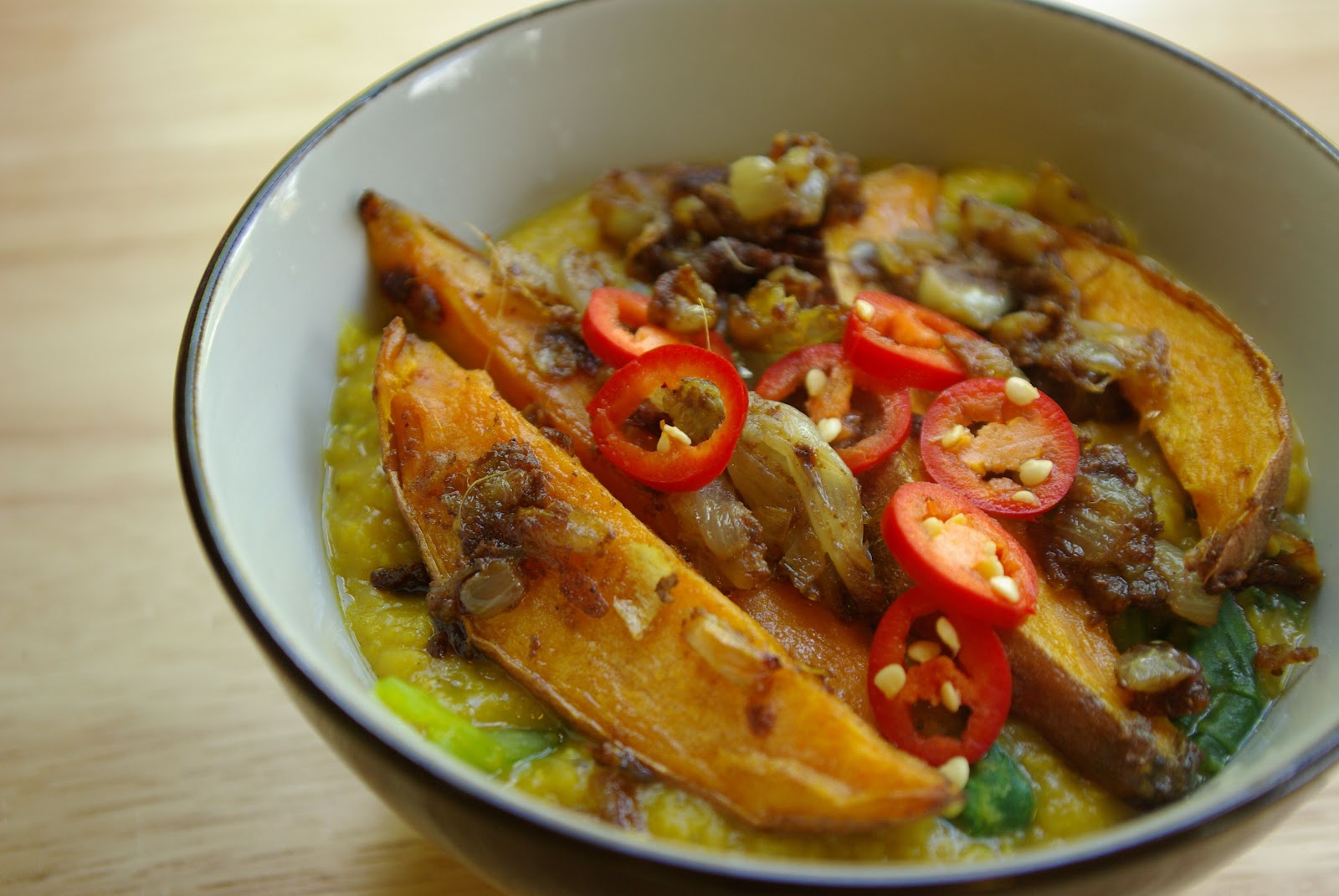 Spinach dhal with spiced sweet potatoes Mrs Rachel Brady