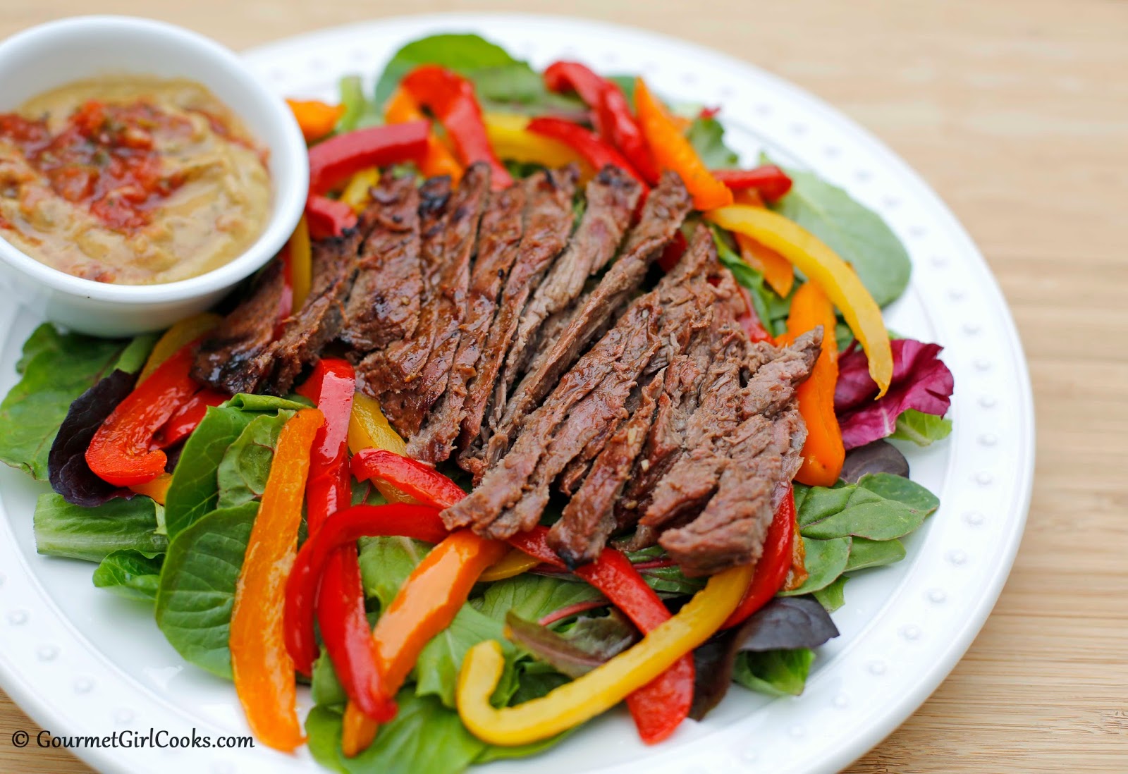 Gourmet Girl Cooks Beef Fajita Salad & Spicy Avocado Dressing