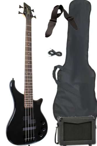 Full Size Electric Bass Guitar Starter Beginner Pack with Amp Case Strap Black Package