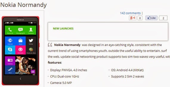 Nokia Normandy, Κάνει εμφάνιση σε ηλεκτρονικό κατάστημα