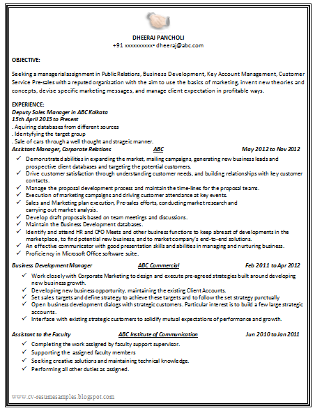 business development cv sample
