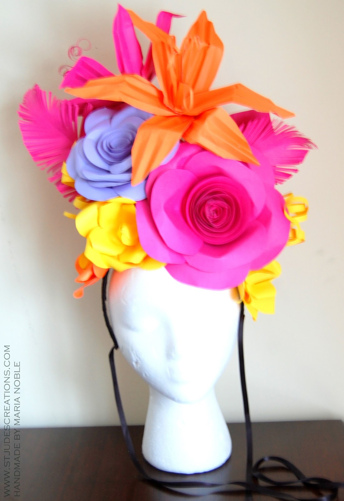 Large paper flower hat Handmade PaPer FloweRs by Maria Noble