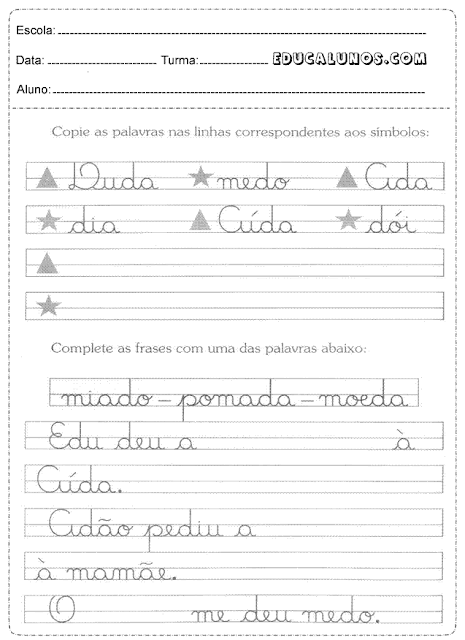 copie as palavras nas linhas correspondentes aos símbolos