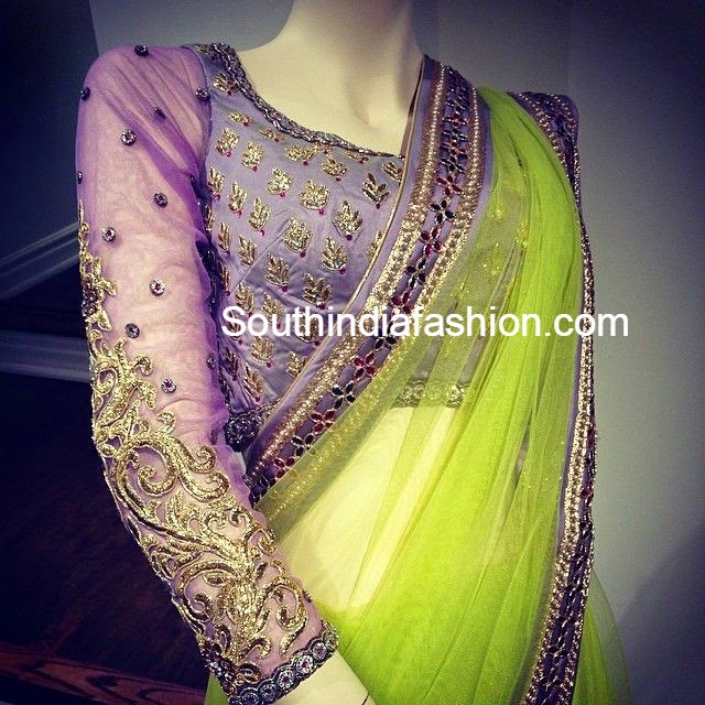 Three Quarter Sleeves Embroidered Blouse South India Fashion