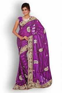 Resham Patti border work sari in dark pink color-13 