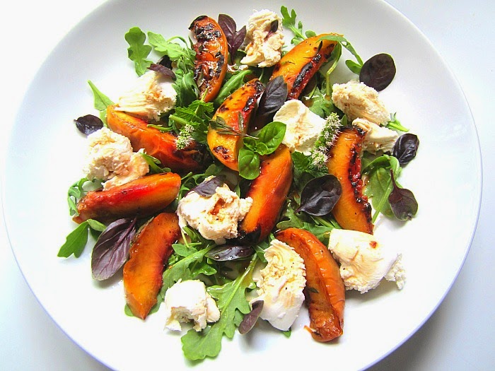 Grilled Peach Salad w/ Mozzarella & Basil Lime Syrup
