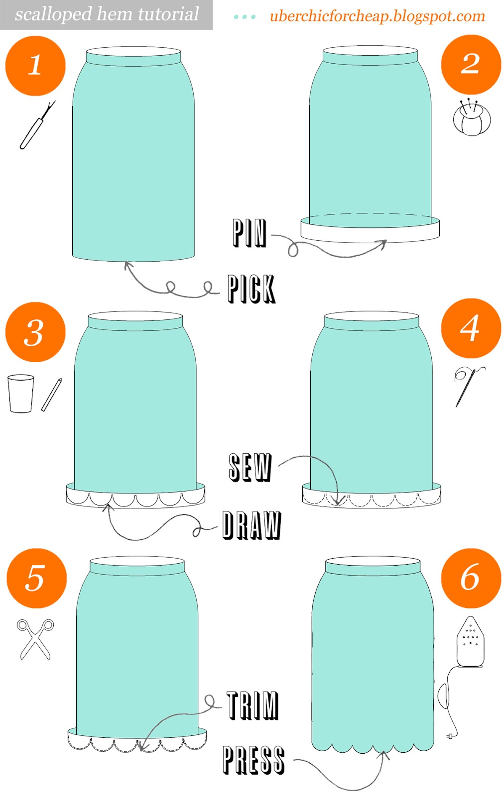 Über Chic for Cheap Tutorial Scalloped Hem Skirt