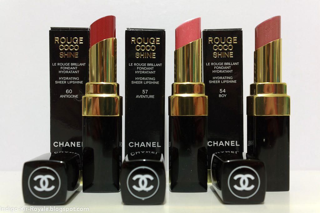 Indigo Kir Royale: Chanel Rouge Coco Shine in Boy, Adventure & Antigone
