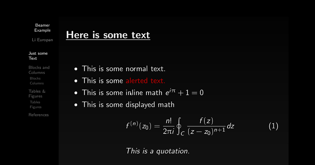 Dark theme for Beamer Parallel Transport