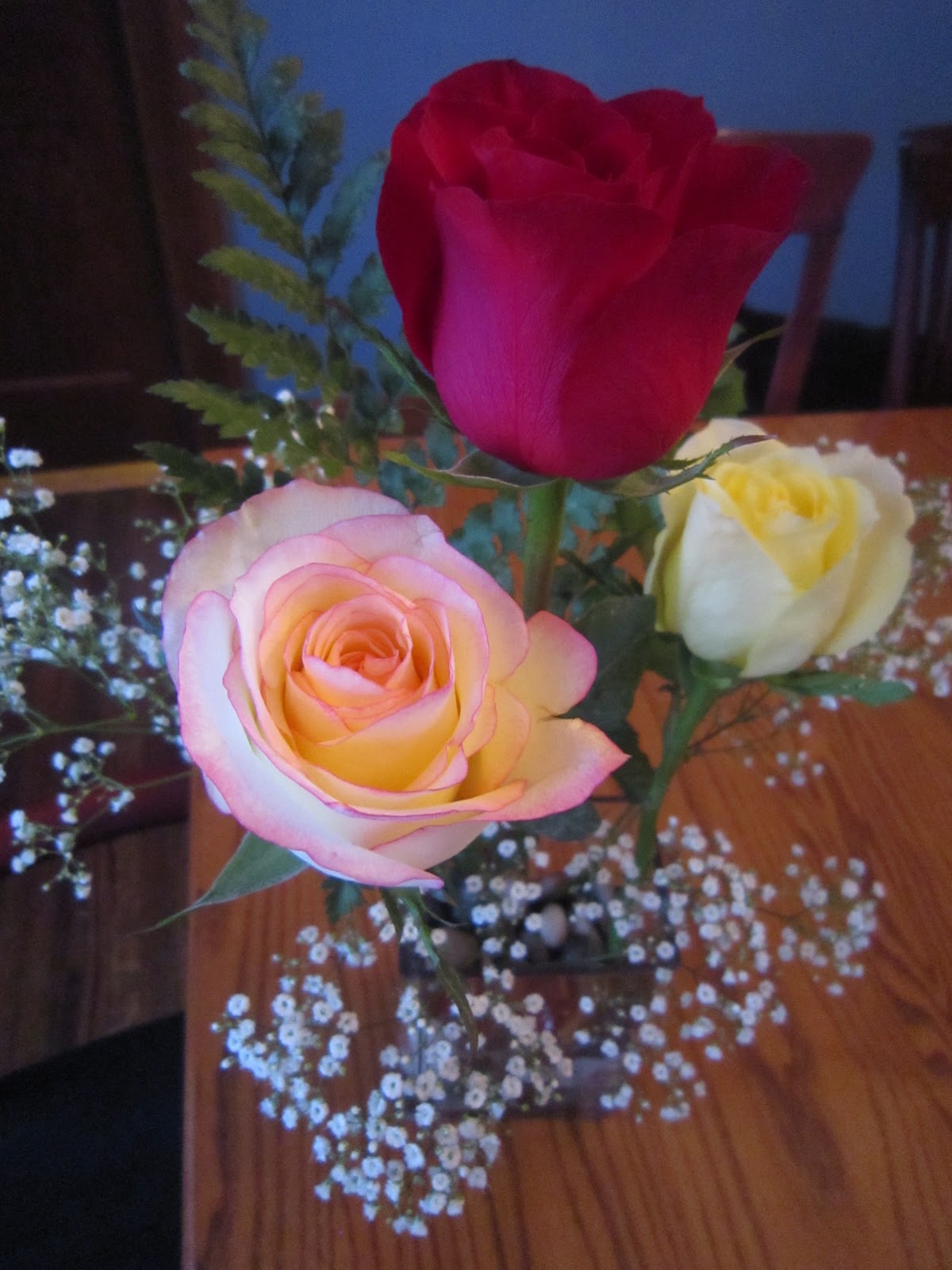 Chuck Does Art Artfully Arranging Flowers Three Roses for Valentines
