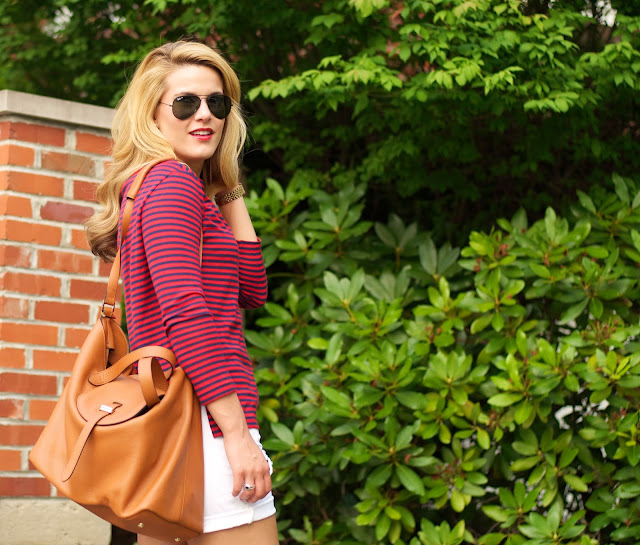 Summer Wind Navy and Red Stripes with White Shorts