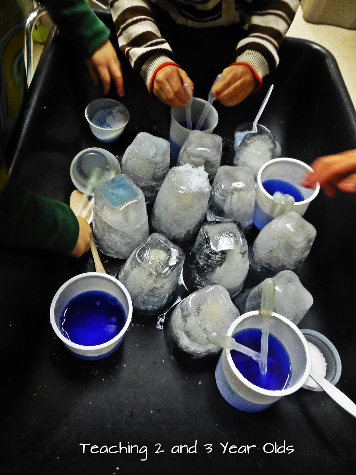 Exploring Ice in the Sensory Table Teaching 2 and 3 year olds