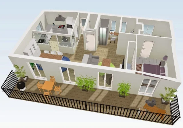 PLANTA DE CASA 3 QUARTOS EM 3D