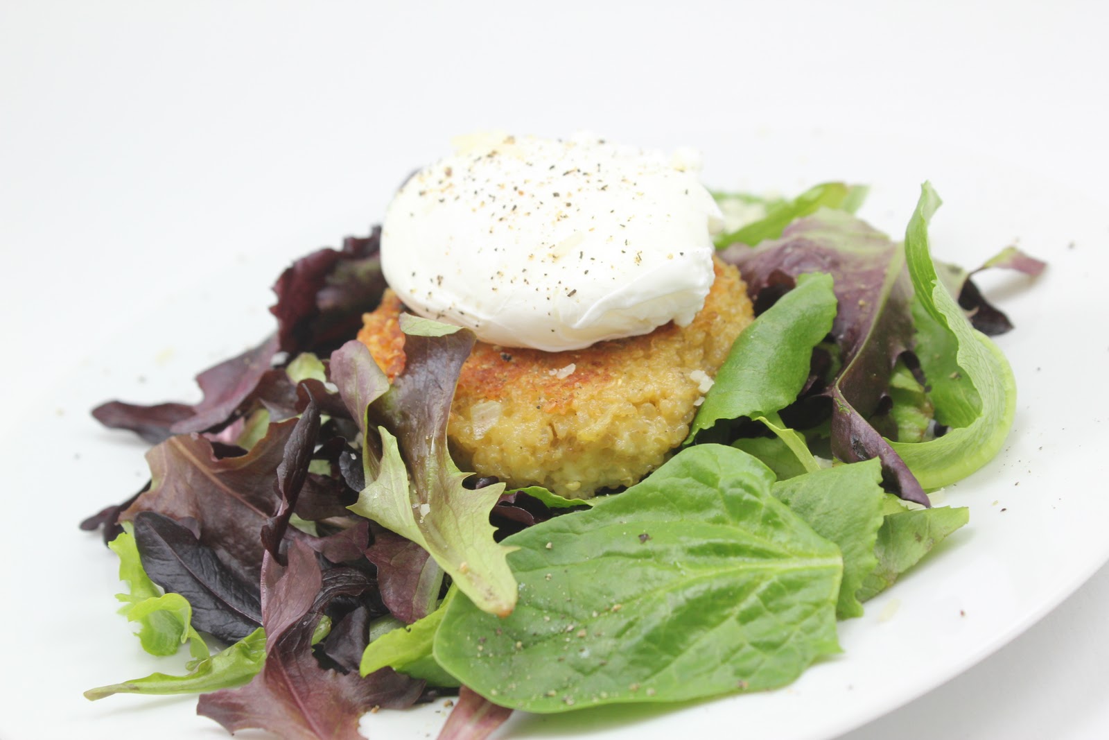 Thyme In Our Kitchen Quinoa Cakes with Walnut and Blue Cheese Vinaigrette